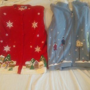 (2) HOLIDAY DAY CHRISTMAS UGLY WOMENS SWEATERS LG